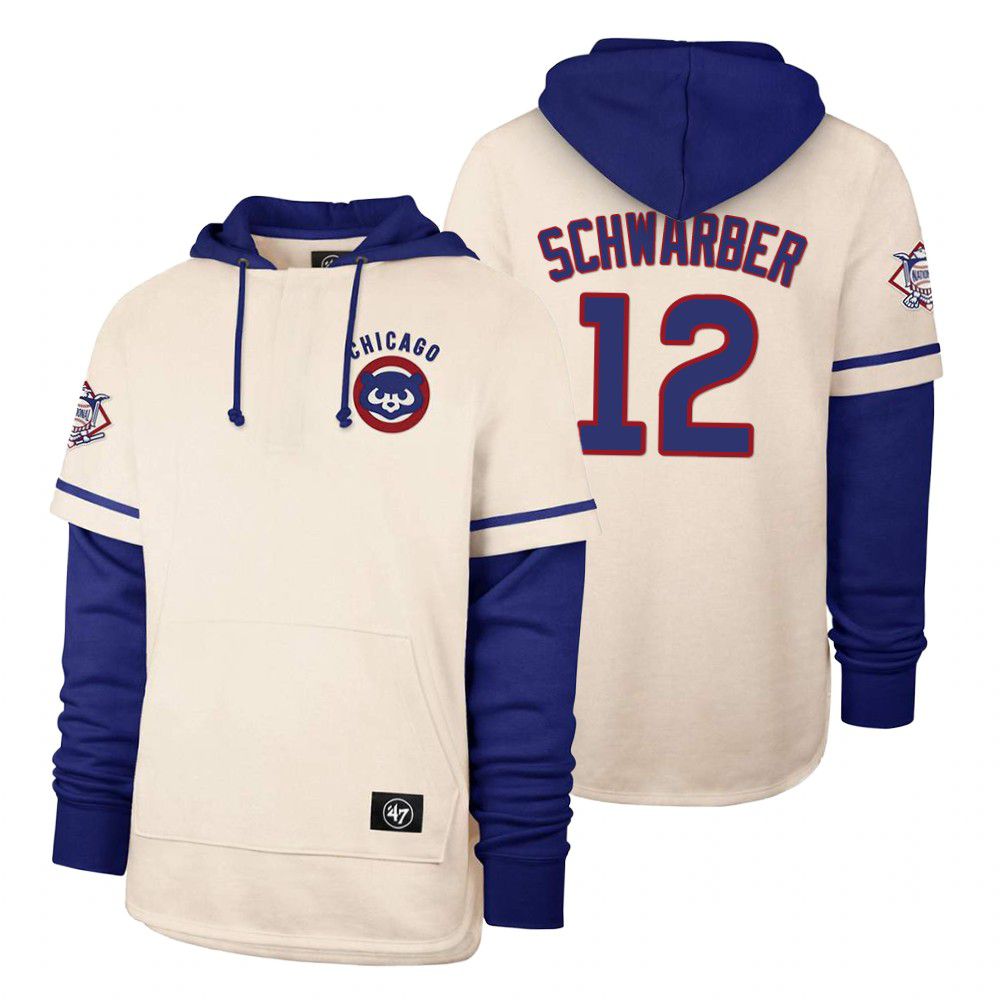 Men Chicago Cubs #12 Schwarber Cream 2021 Pullover Hoodie MLB Jersey